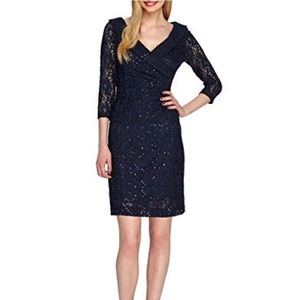 Navy Sequin Faux Wrap Tahari Dress